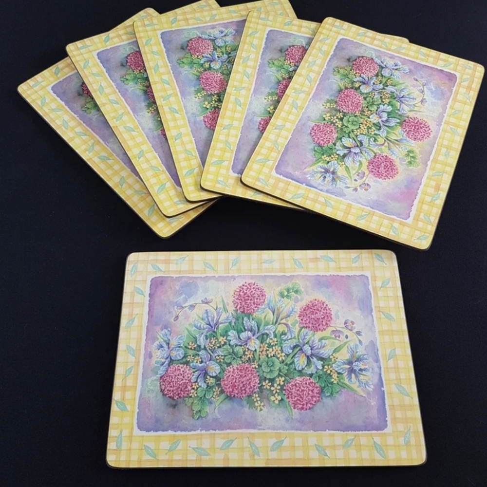 Vintage Cork Placemat Set of 6, Floral Table Decor, 11x8 inch Kitchen Placemats